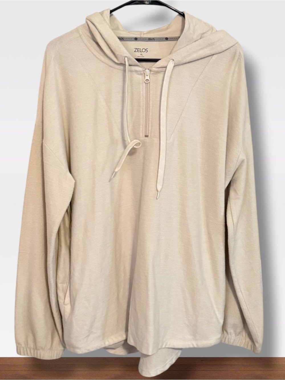 🌼ZELOS HALF ZIP FRENCH TERRY SOFT OVERSIZED HOODIE-Oatmeal